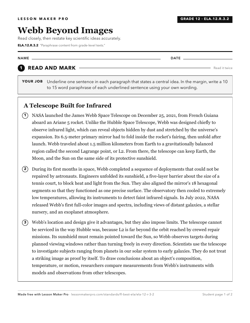Preview of the ELA.12.R.3.2 printable worksheet