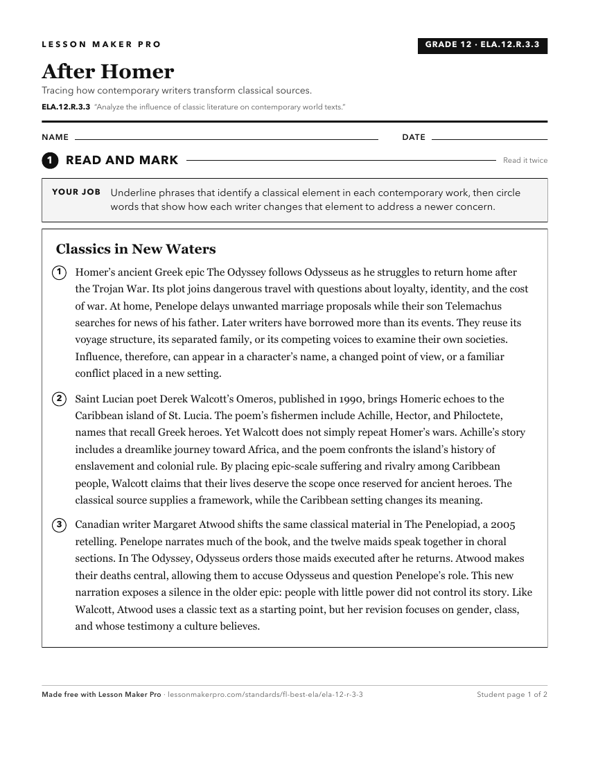 Preview of the ELA.12.R.3.3 printable worksheet