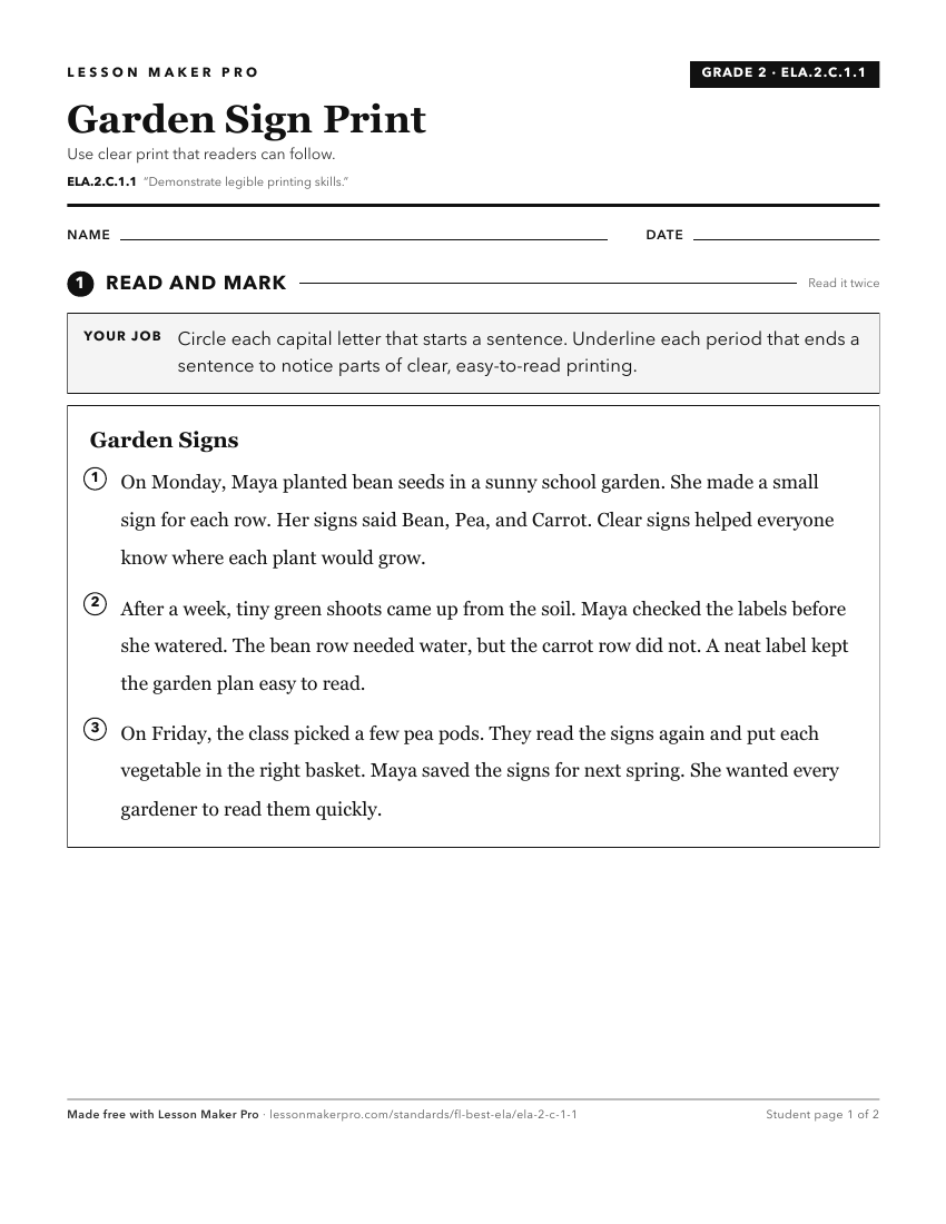 Preview of the ELA.2.C.1.1 printable worksheet