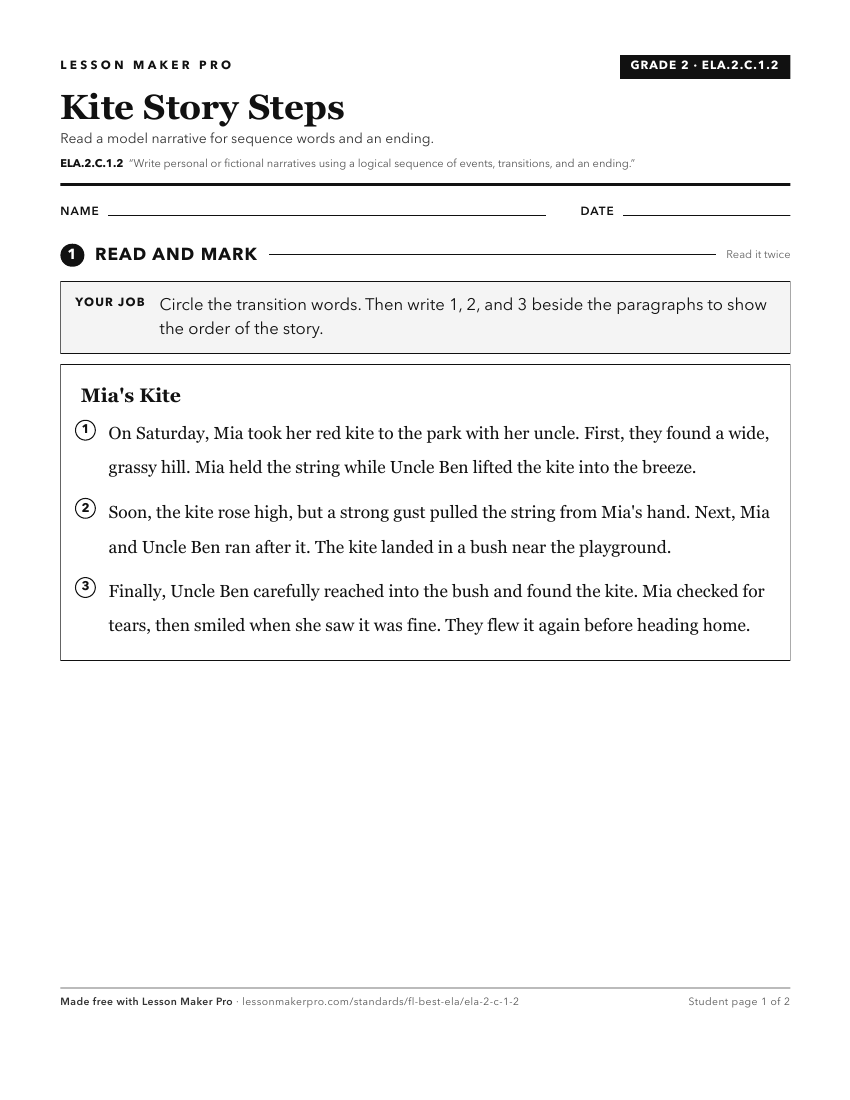 Preview of the ELA.2.C.1.2 printable worksheet