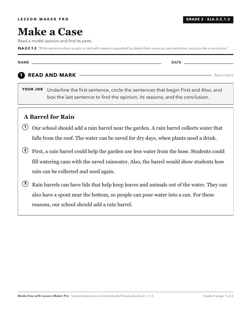 Preview of the ELA.2.C.1.3 printable worksheet