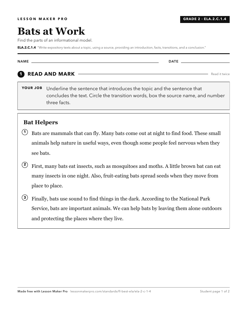 Preview of the ELA.2.C.1.4 printable worksheet