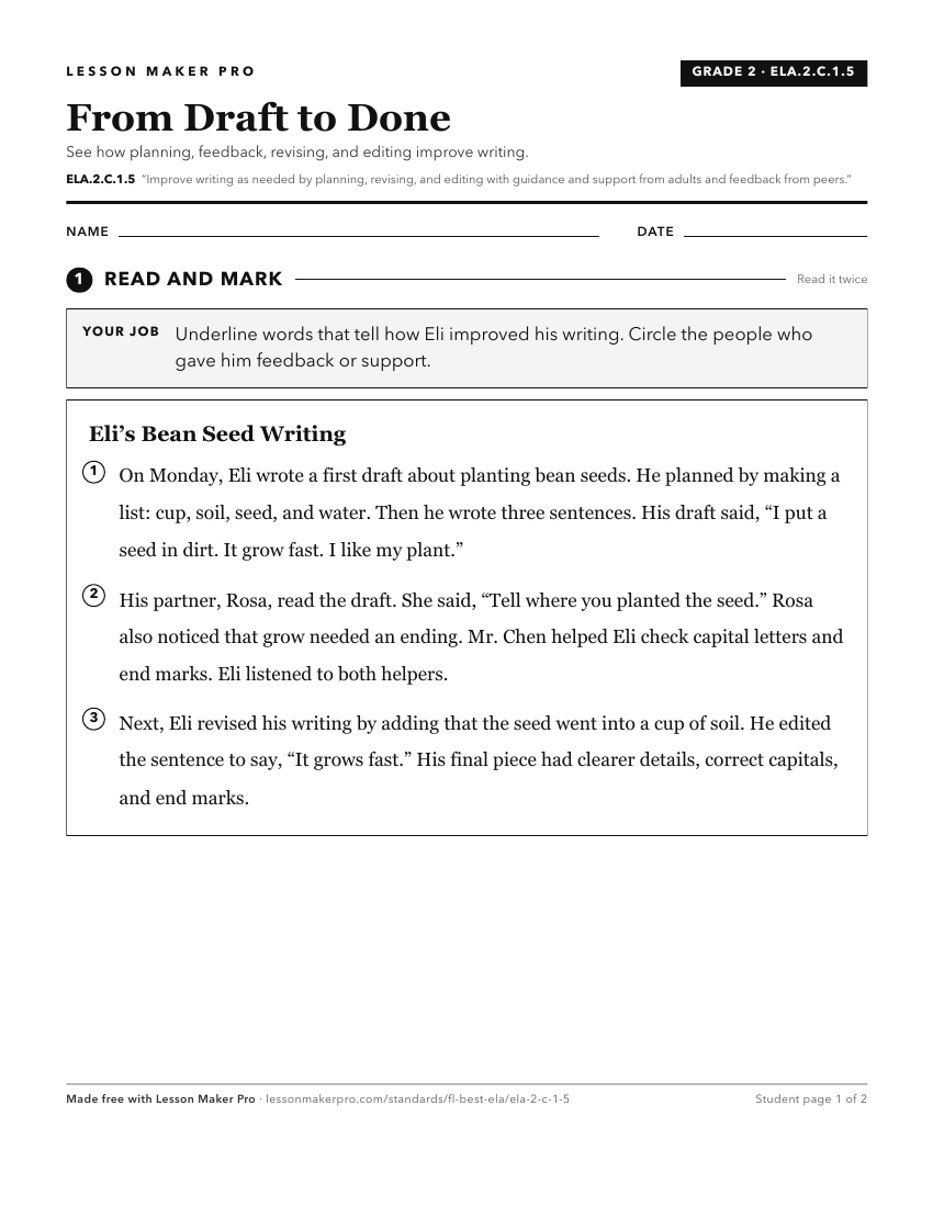 Preview of the ELA.2.C.1.5 printable worksheet