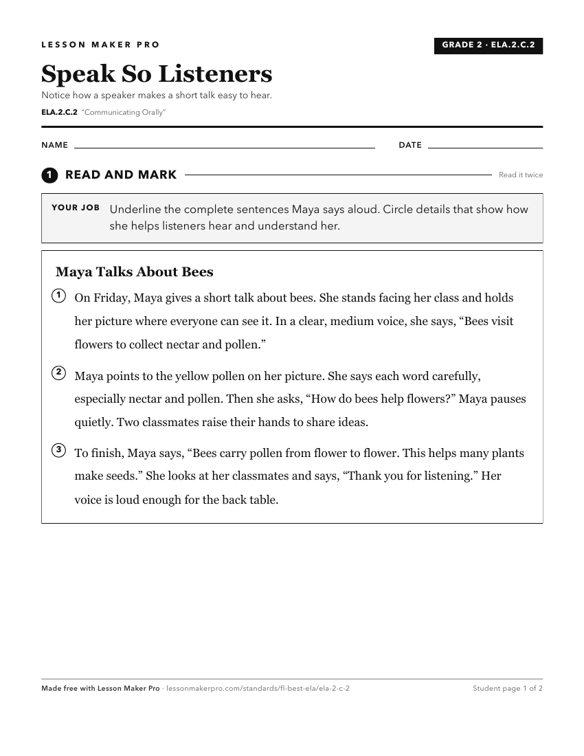 Preview of the ELA.2.C.2 printable worksheet