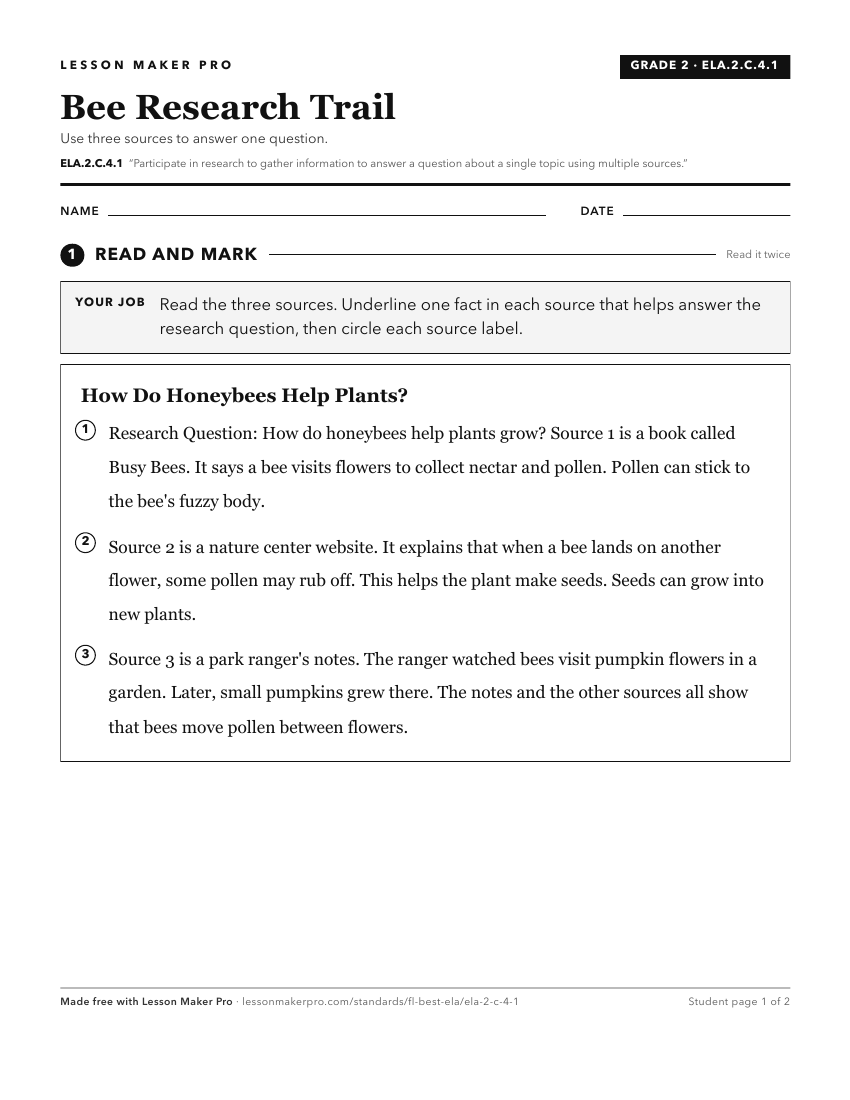 Preview of the ELA.2.C.4.1 printable worksheet