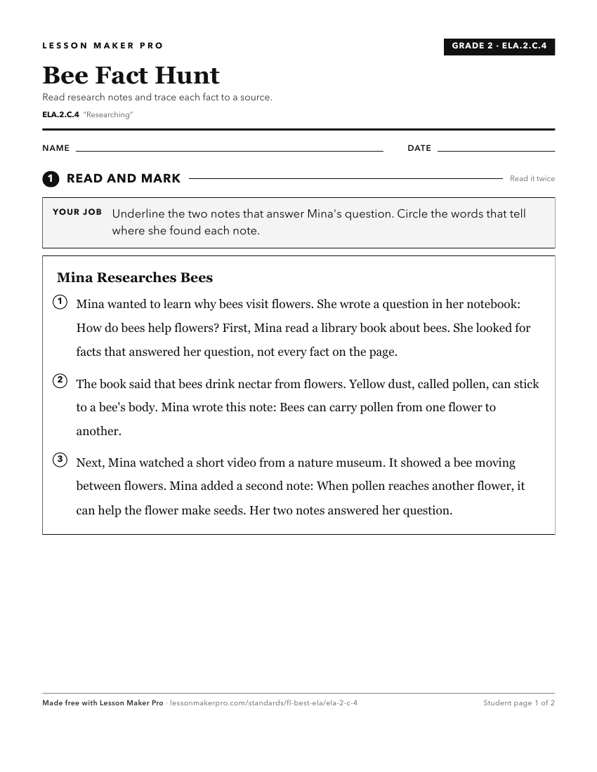 Preview of the ELA.2.C.4 printable worksheet