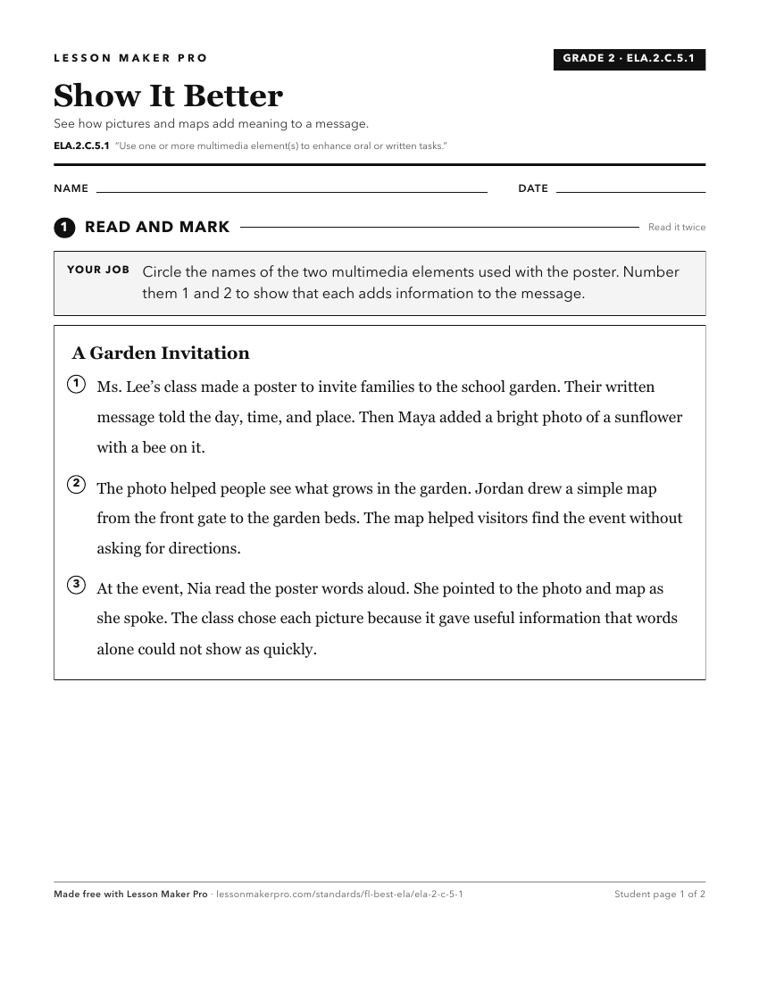Preview of the ELA.2.C.5.1 printable worksheet