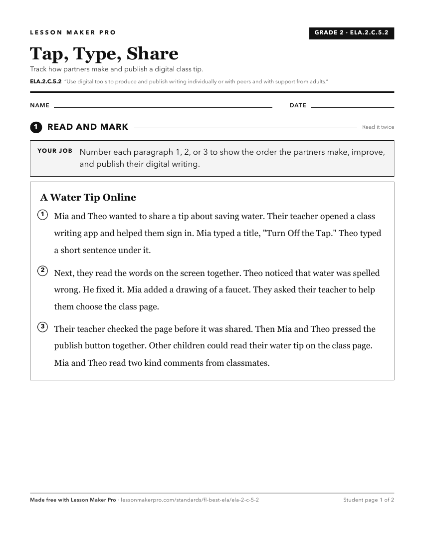 Preview of the ELA.2.C.5.2 printable worksheet