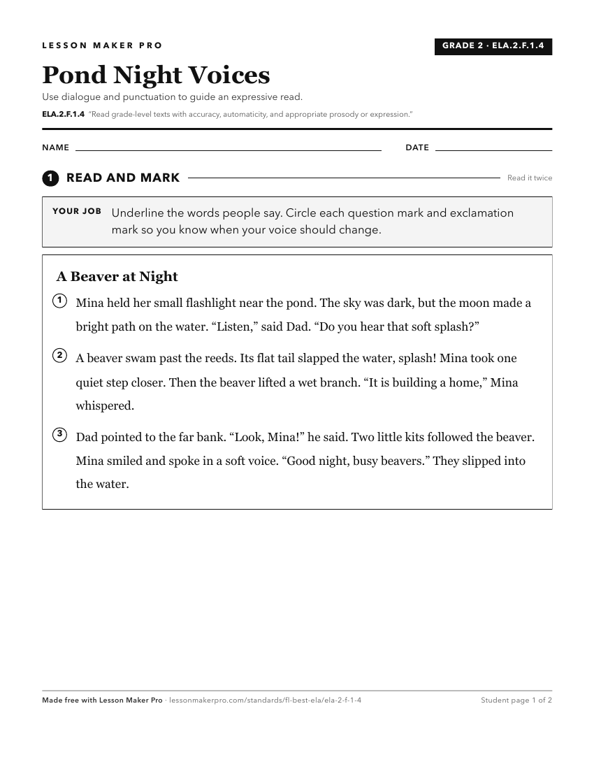 Preview of the ELA.2.F.1.4 printable worksheet