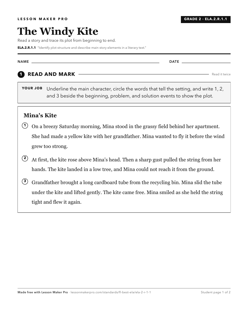 Preview of the ELA.2.R.1.1 printable worksheet