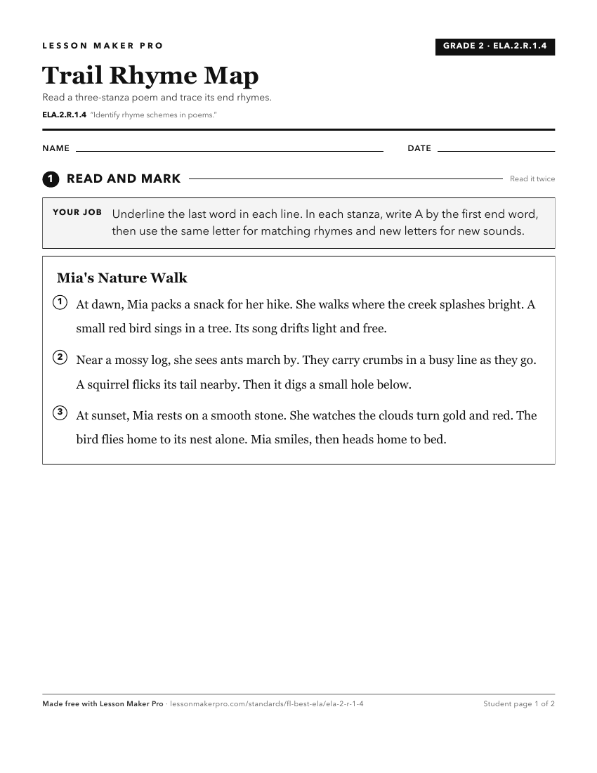 Preview of the ELA.2.R.1.4 printable worksheet