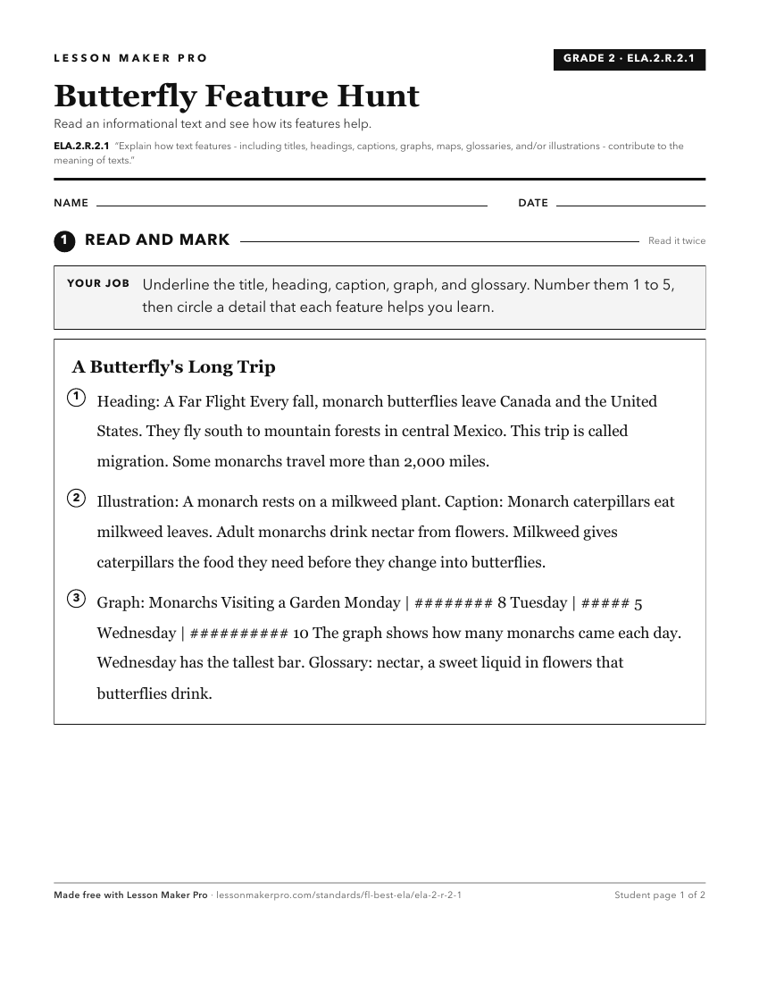 Preview of the ELA.2.R.2.1 printable worksheet