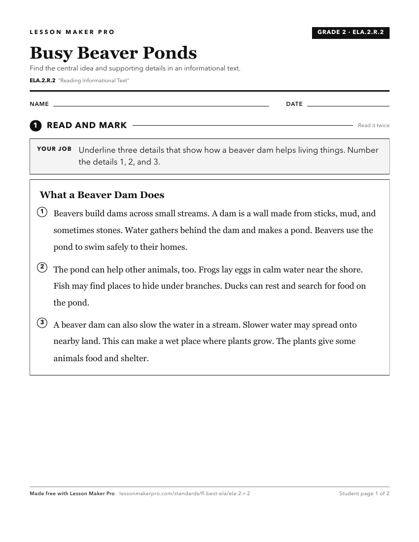 Preview of the ELA.2.R.2 printable worksheet