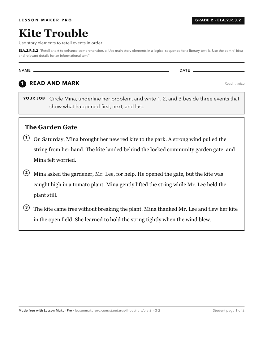 Preview of the ELA.2.R.3.2 printable worksheet