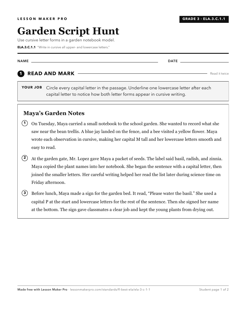 Preview of the ELA.3.C.1.1 printable worksheet