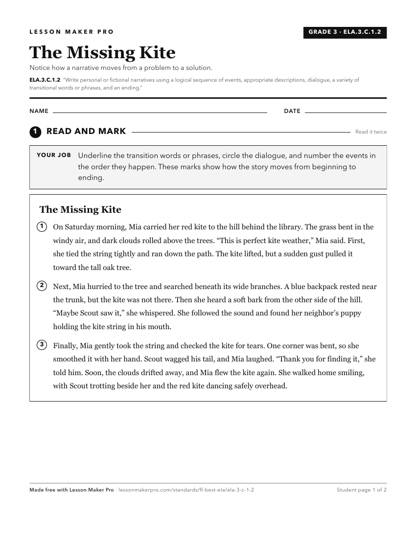 Preview of the ELA.3.C.1.2 printable worksheet