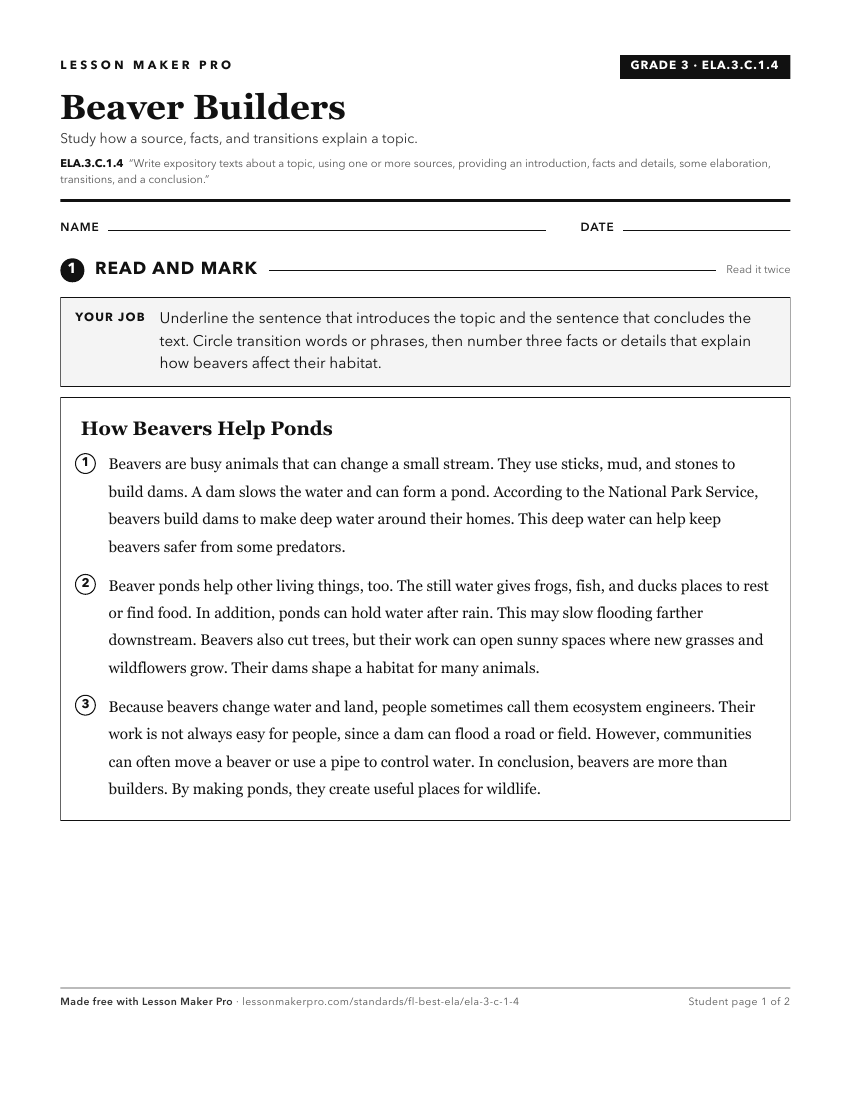 Preview of the ELA.3.C.1.4 printable worksheet