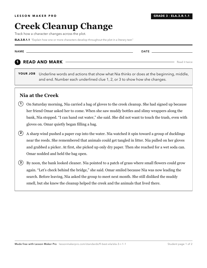 Preview of the ELA.3.R.1.1 printable worksheet