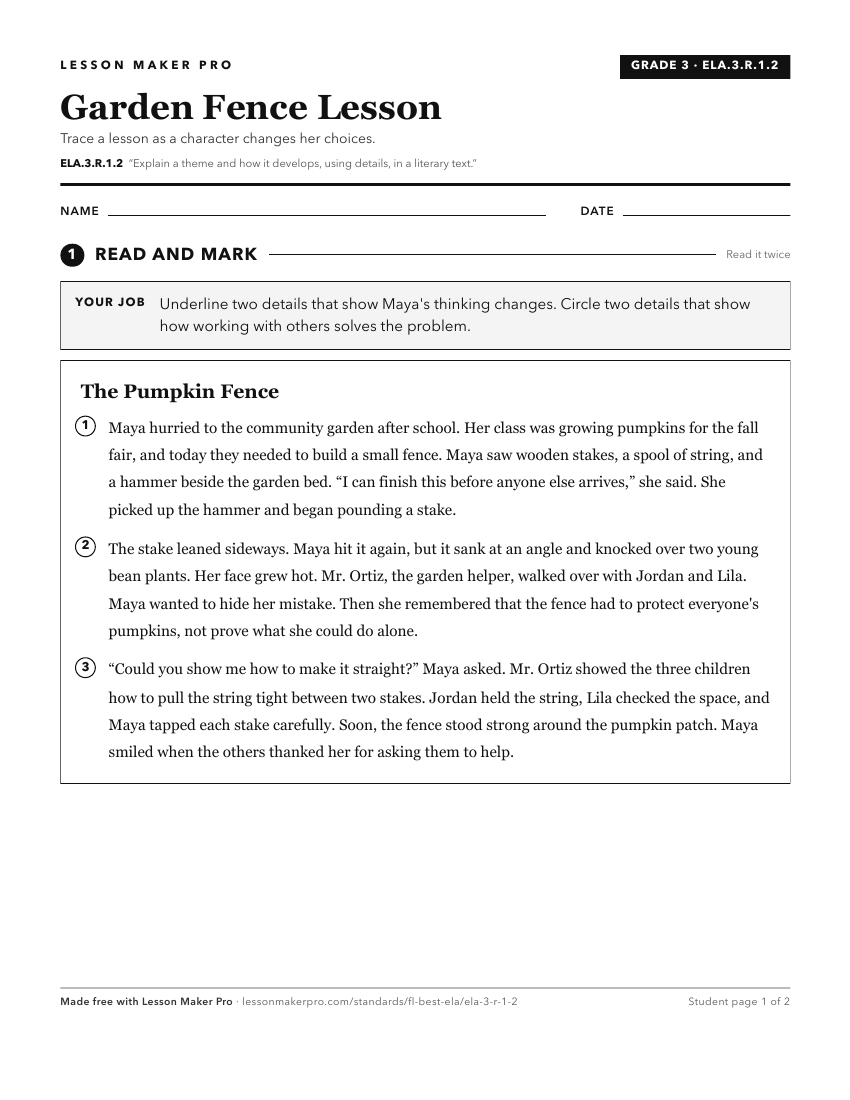 Preview of the ELA.3.R.1.2 printable worksheet