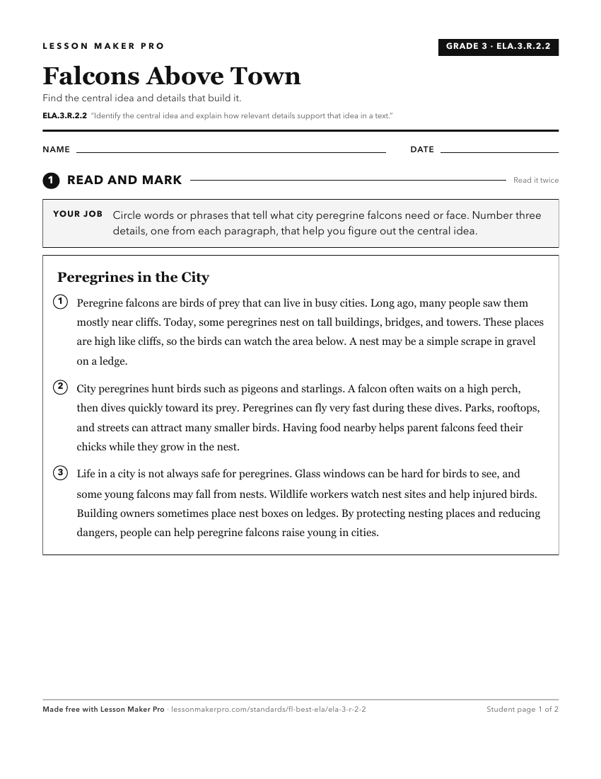 Preview of the ELA.3.R.2.2 printable worksheet