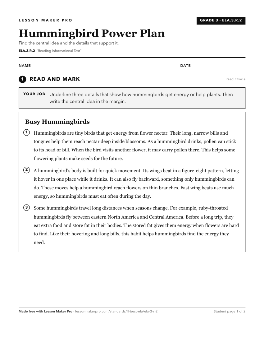 Preview of the ELA.3.R.2 printable worksheet