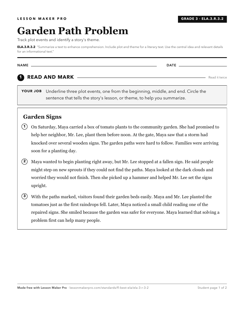 Preview of the ELA.3.R.3.2 printable worksheet