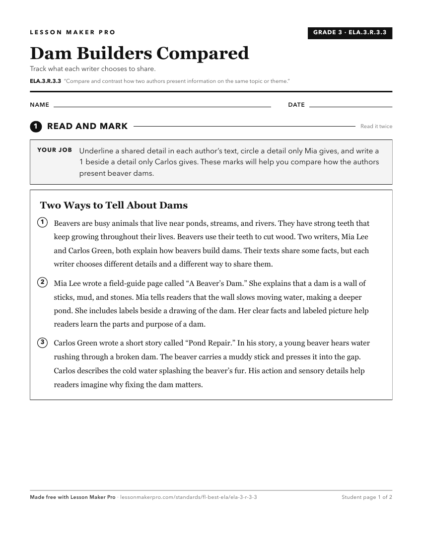 Preview of the ELA.3.R.3.3 printable worksheet