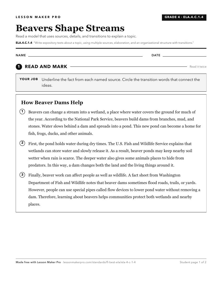Preview of the ELA.4.C.1.4 printable worksheet