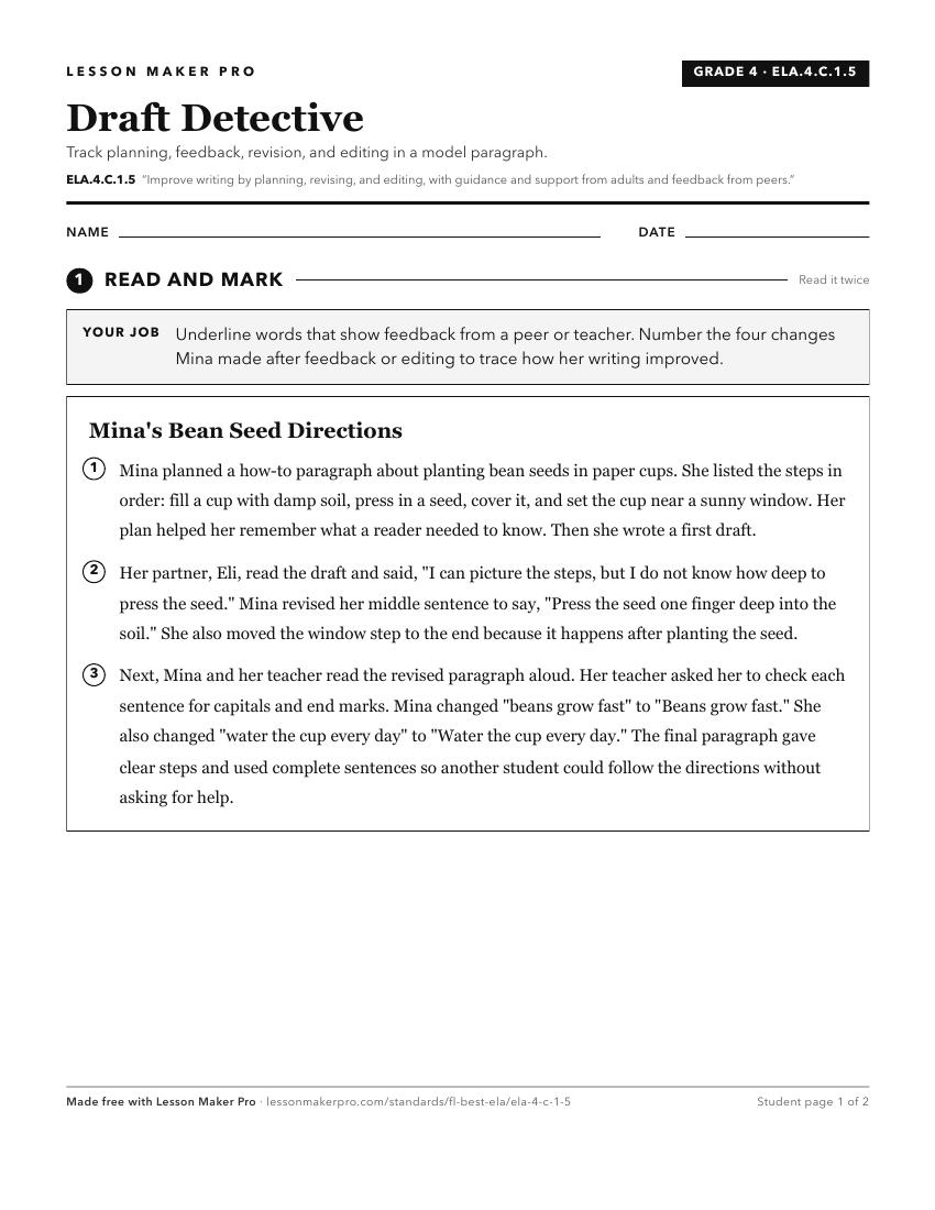 Preview of the ELA.4.C.1.5 printable worksheet