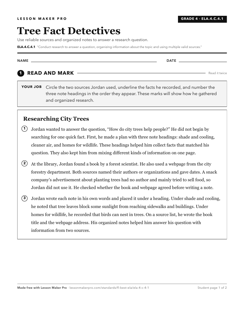 Preview of the ELA.4.C.4.1 printable worksheet