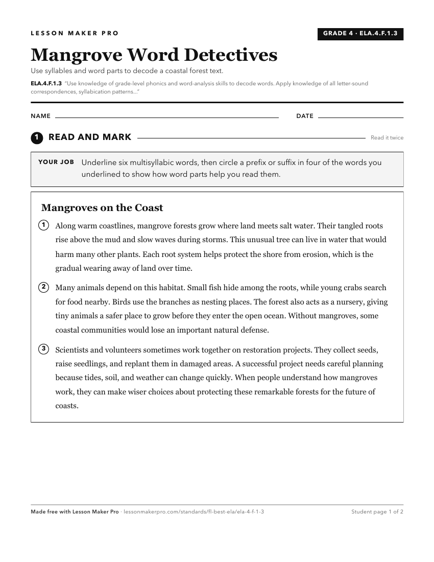 Preview of the ELA.4.F.1.3 printable worksheet