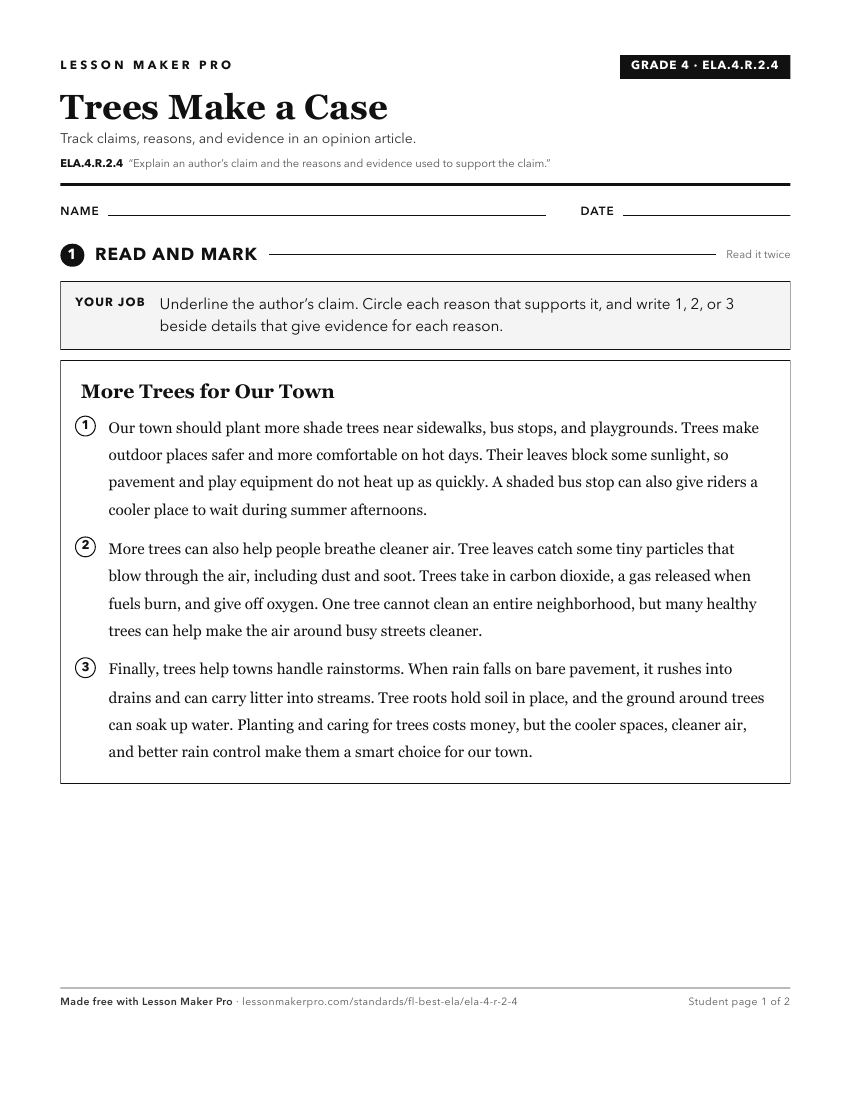 Preview of the ELA.4.R.2.4 printable worksheet