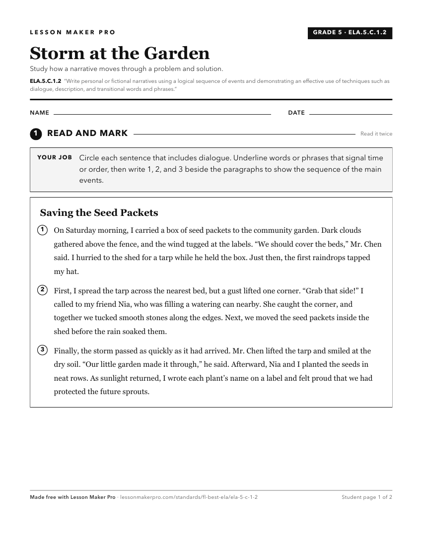 Preview of the ELA.5.C.1.2 printable worksheet