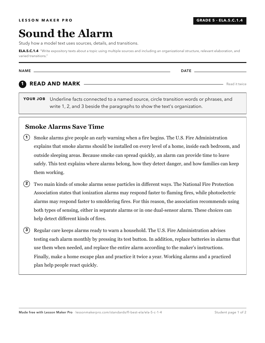 Preview of the ELA.5.C.1.4 printable worksheet