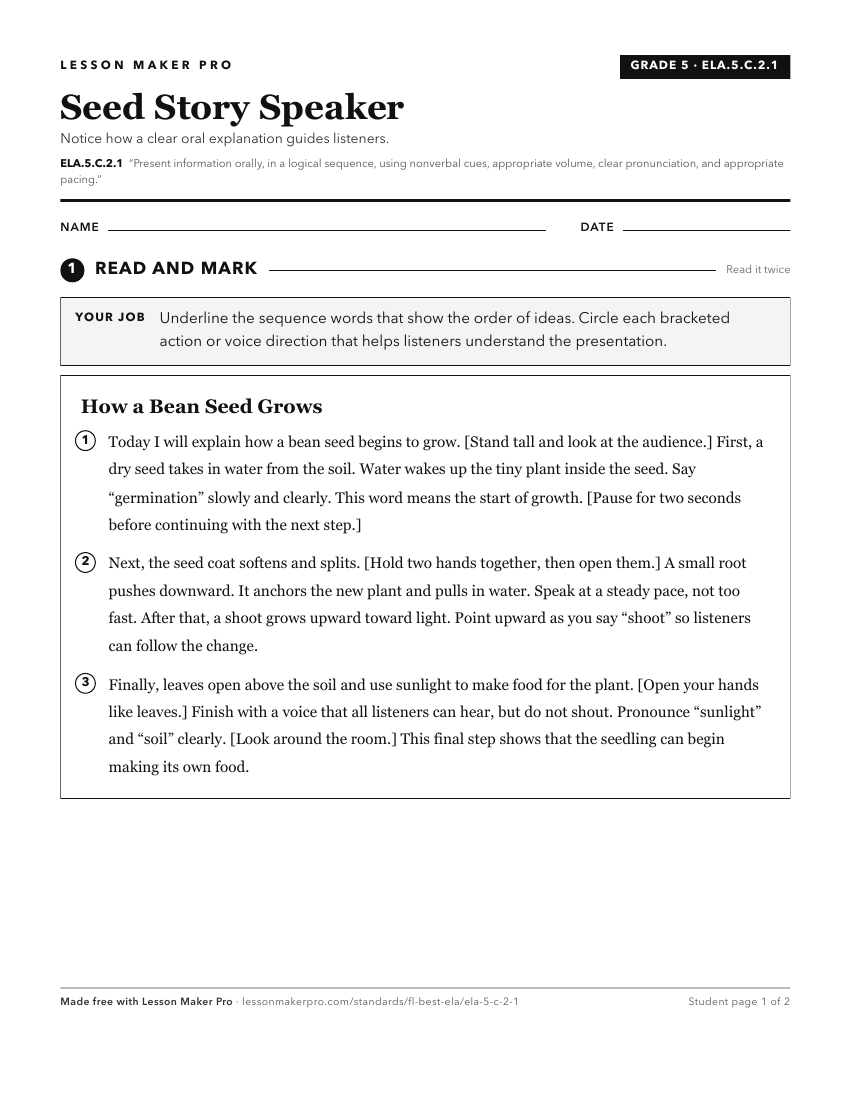 Preview of the ELA.5.C.2.1 printable worksheet