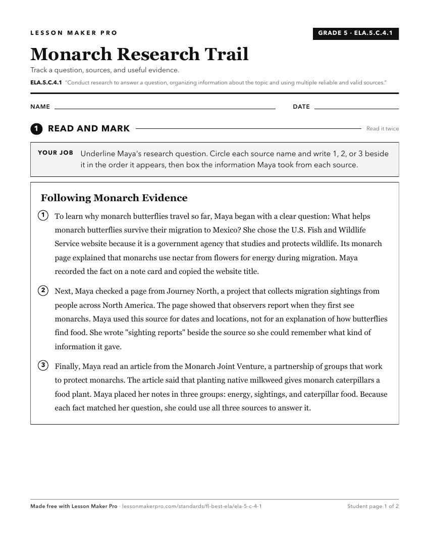 Preview of the ELA.5.C.4.1 printable worksheet