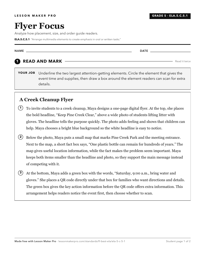 Preview of the ELA.5.C.5.1 printable worksheet