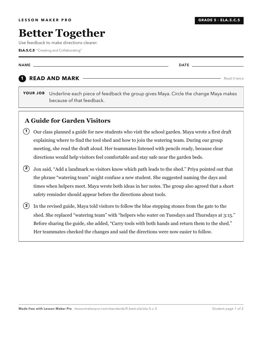 Preview of the ELA.5.C.5 printable worksheet