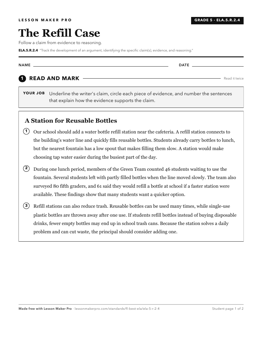 Preview of the ELA.5.R.2.4 printable worksheet