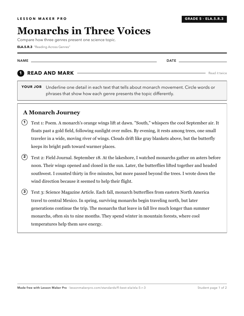 Preview of the ELA.5.R.3 printable worksheet