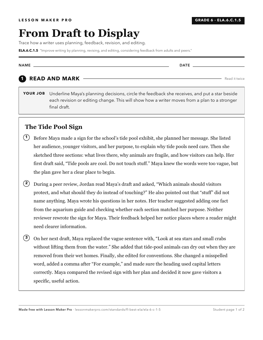 Preview of the ELA.6.C.1.5 printable worksheet