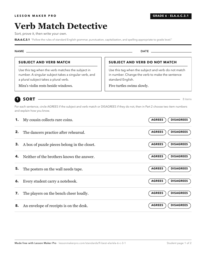 Preview of the ELA.6.C.3.1 printable worksheet