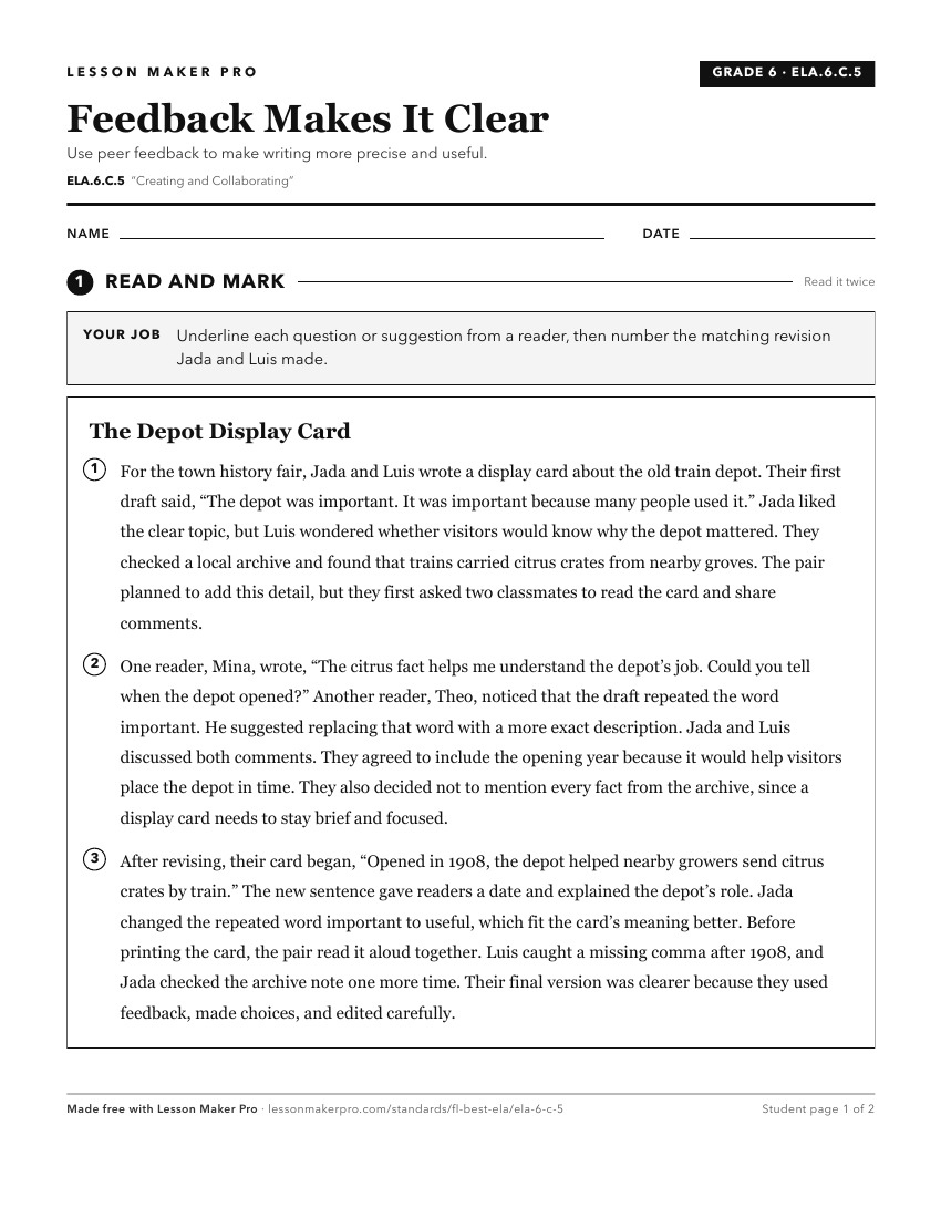 Preview of the ELA.6.C.5 printable worksheet