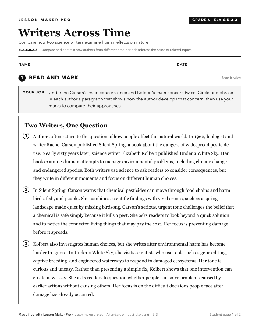 Preview of the ELA.6.R.3.3 printable worksheet