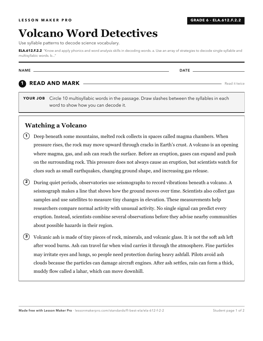 Preview of the ELA.612.F.2.2 printable worksheet