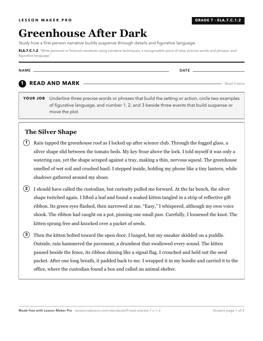 Preview of the ELA.7.C.1.2 printable worksheet
