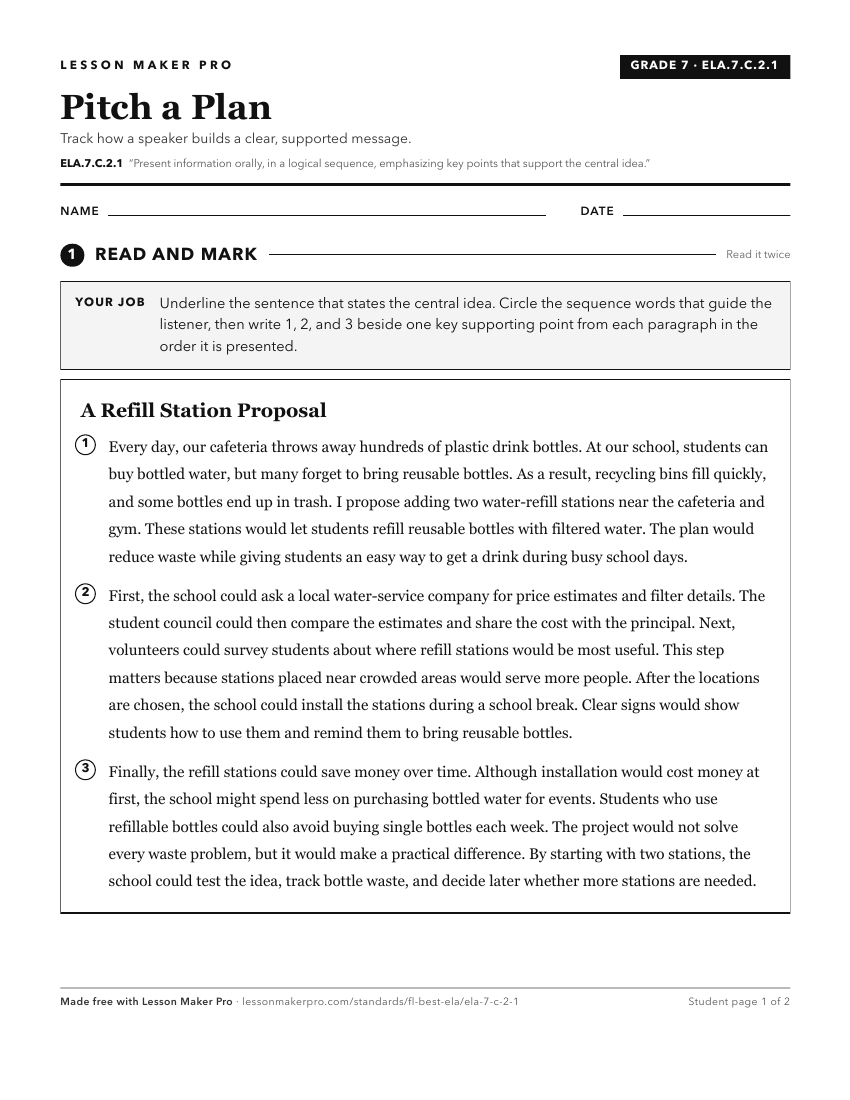 Preview of the ELA.7.C.2.1 printable worksheet