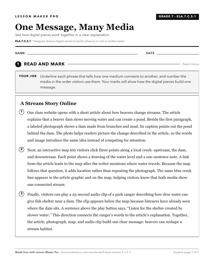 Preview of the ELA.7.C.5.1 printable worksheet
