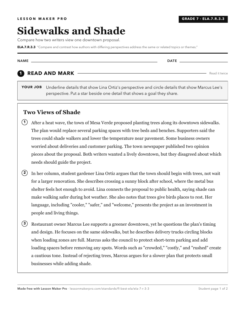Preview of the ELA.7.R.3.3 printable worksheet