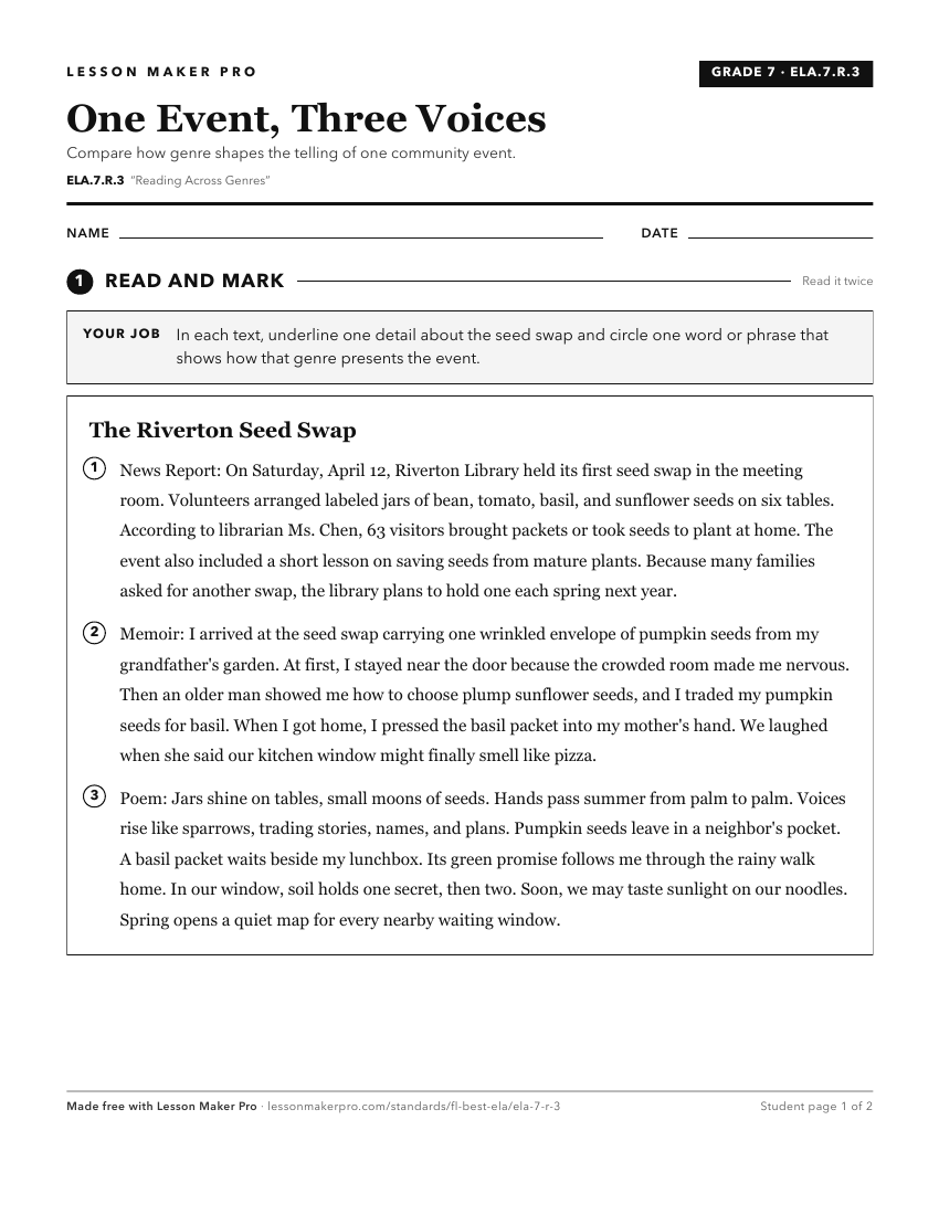 Preview of the ELA.7.R.3 printable worksheet